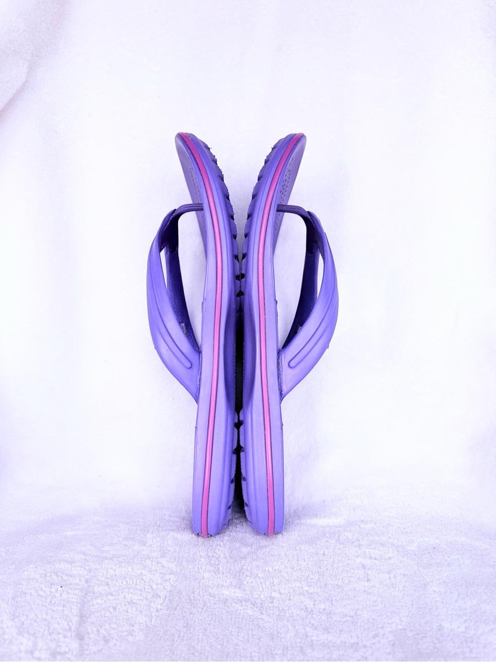 Crocs Crocband Flip Flops Purple Pink Stripe Unisex Mens 7 Womens 9 Sandals - Picture 6 of 11